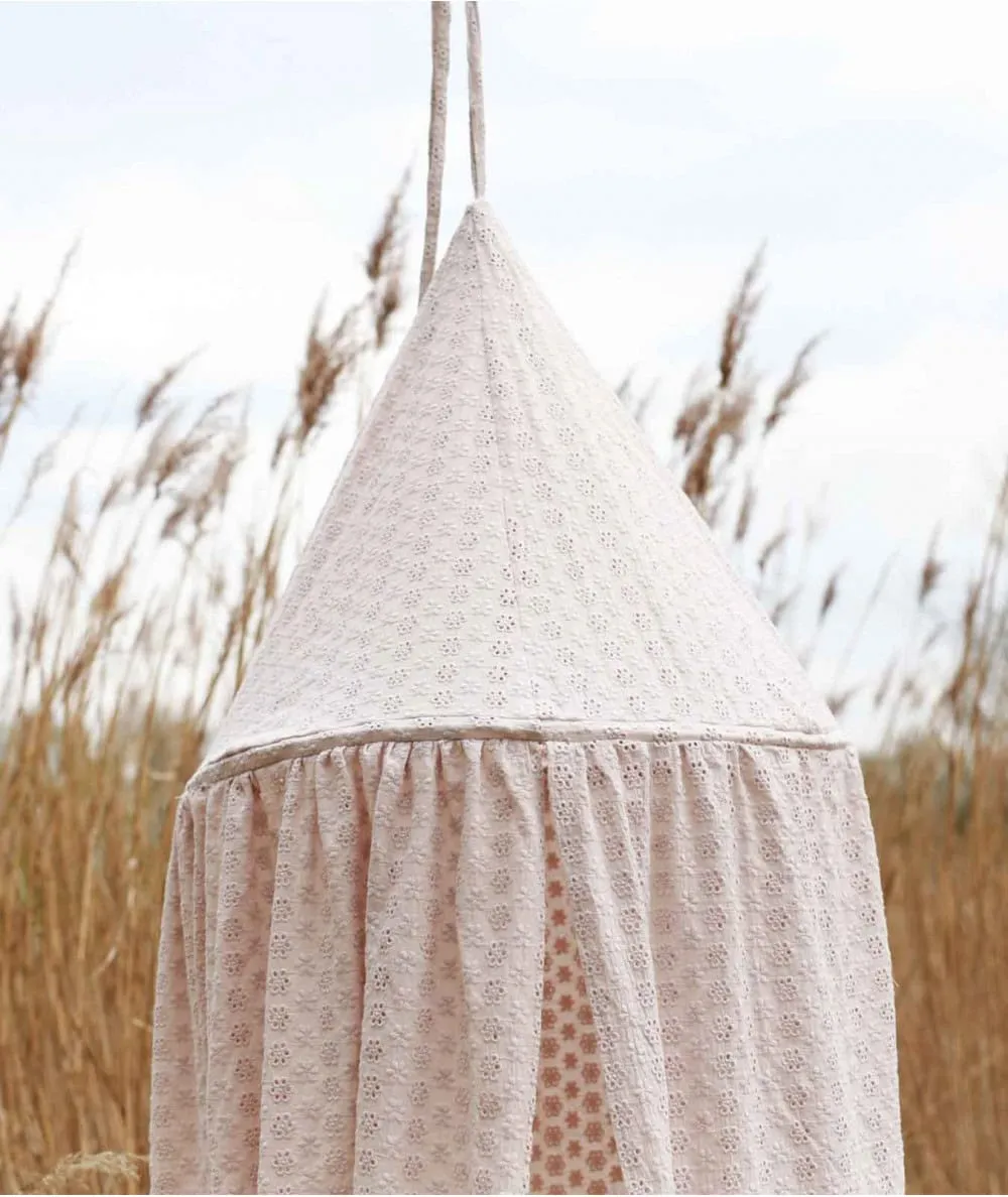 Babyly : Chambre enfant - Ciel de lit brodé en coton bio - Beige