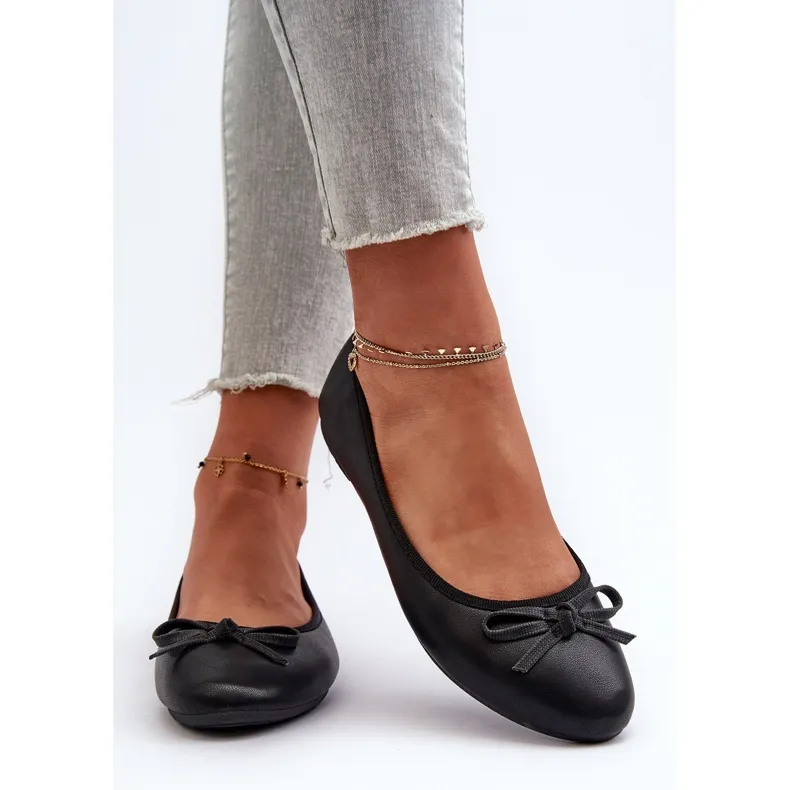 Ballerines en cuir écologique avec nœud, sandelal noir le noir