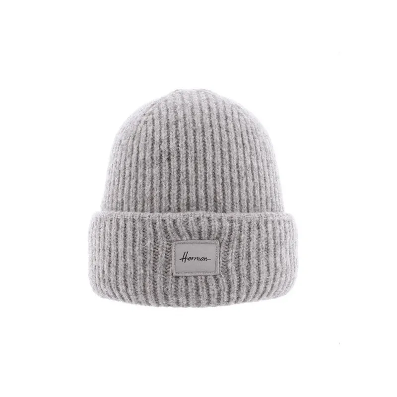 Bonnet HERMAN grosse maille uni revers gris, acrylique | Bonnet mixte