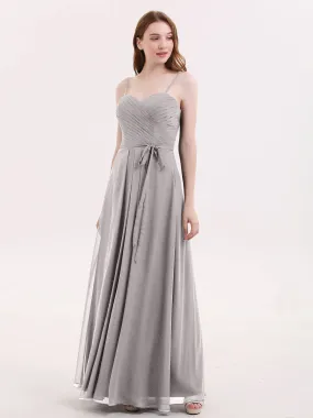 Bretelles Spaghetti Mousseline Robe avec Col en Cœur Argent Grande Taille