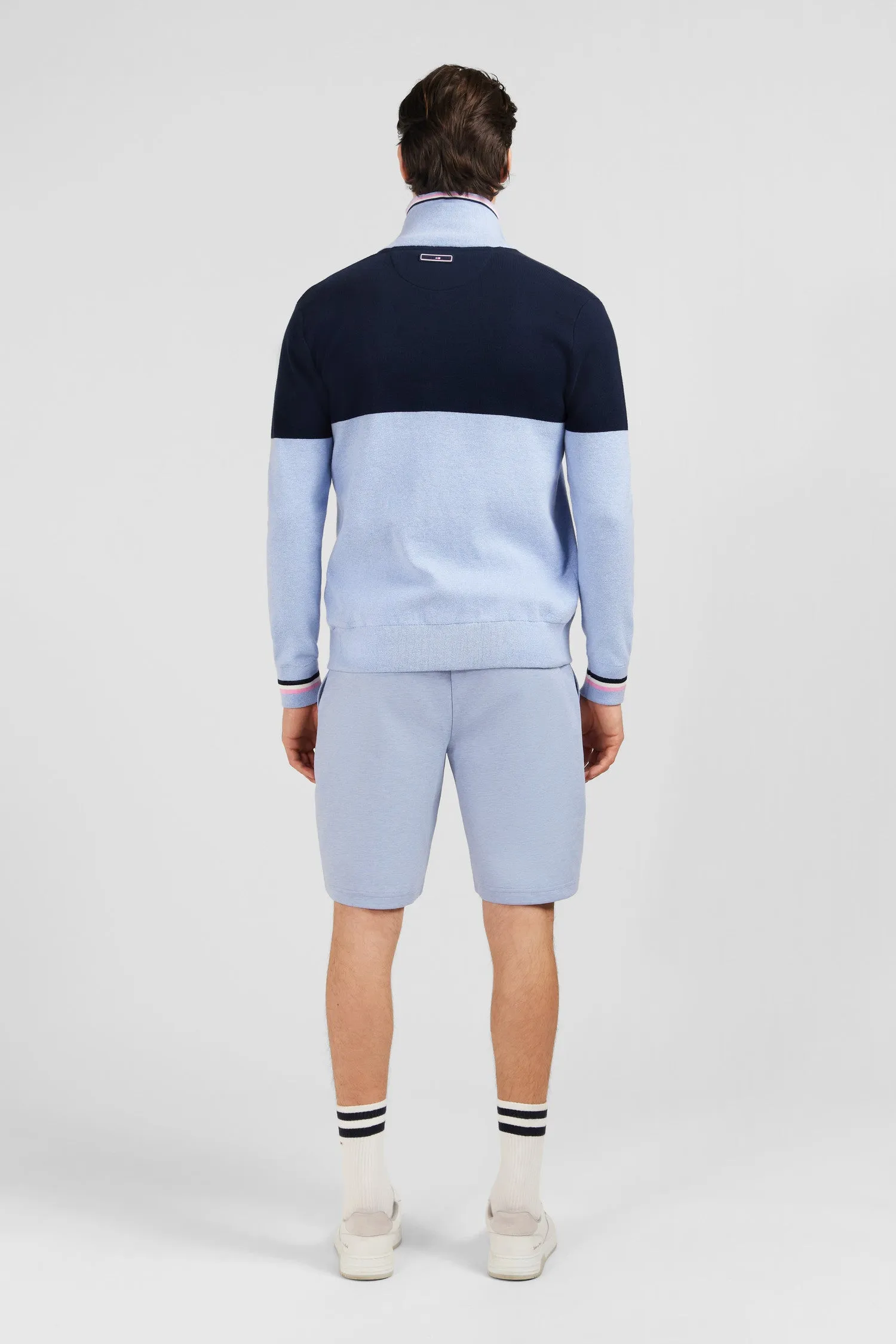 Cardigan zippé bleu colorblock