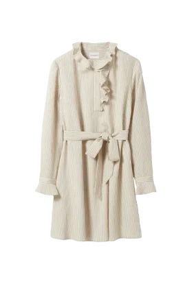 CLAUDIE PIERLOT  Robe courte col volanté rayée - Beige