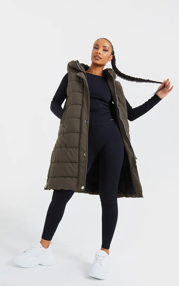 Doudoune longue sans manches kaki