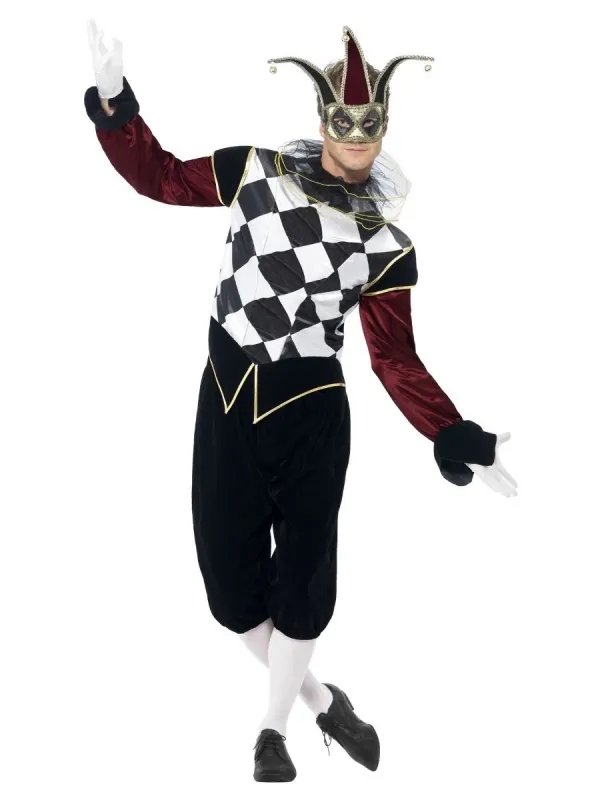 Déguisement Arlequin Vénitien homme (haut, pantalon et col)