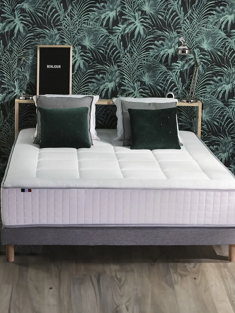 Ensemble matelas Ressorts 7 zones H30cm + sommier PALACIO 2 FABRICATION FRANCAISE - Gris Blanc