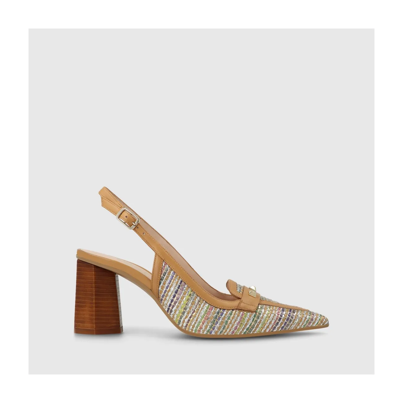 Escarpin slingback pour femme en tissu effet raphia multicolore. I LODI Chaussures pour femme online.