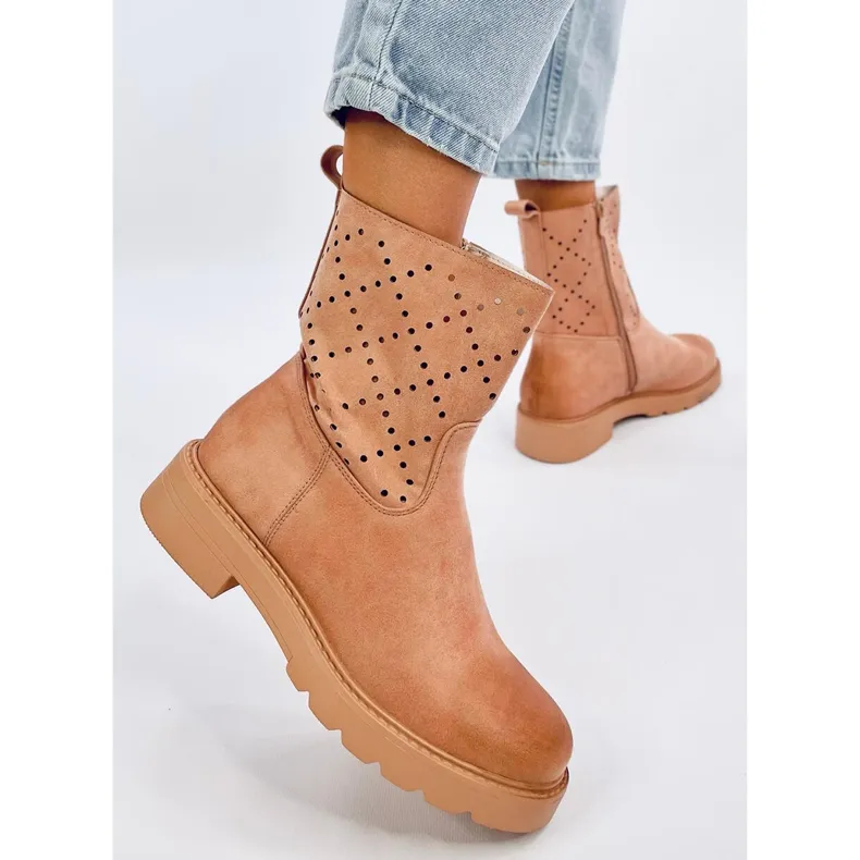 Issey Bottines ajourées kaki beige