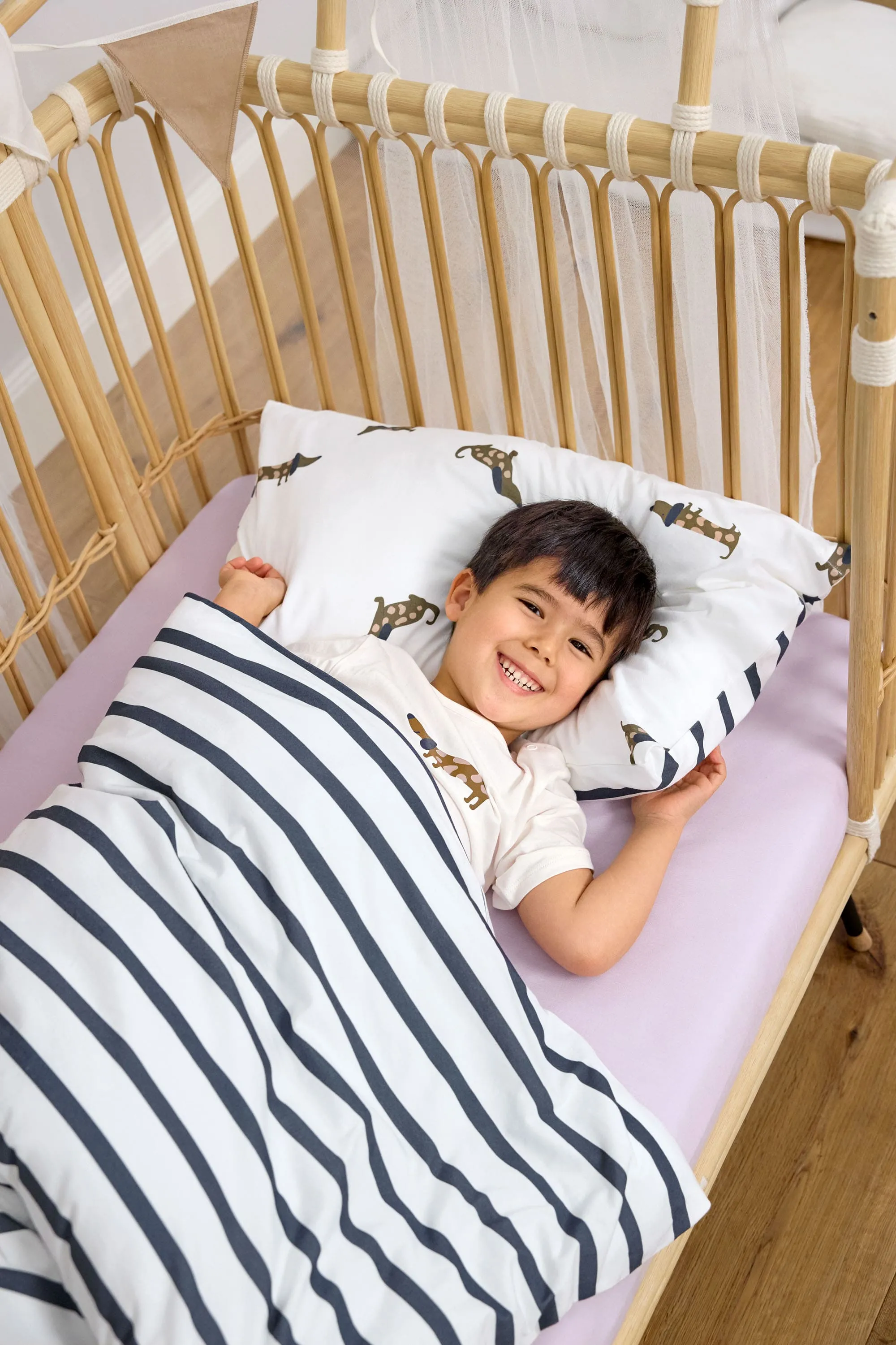 Linge de lit enfants - coton bio, chien, bleu beige | Lässig