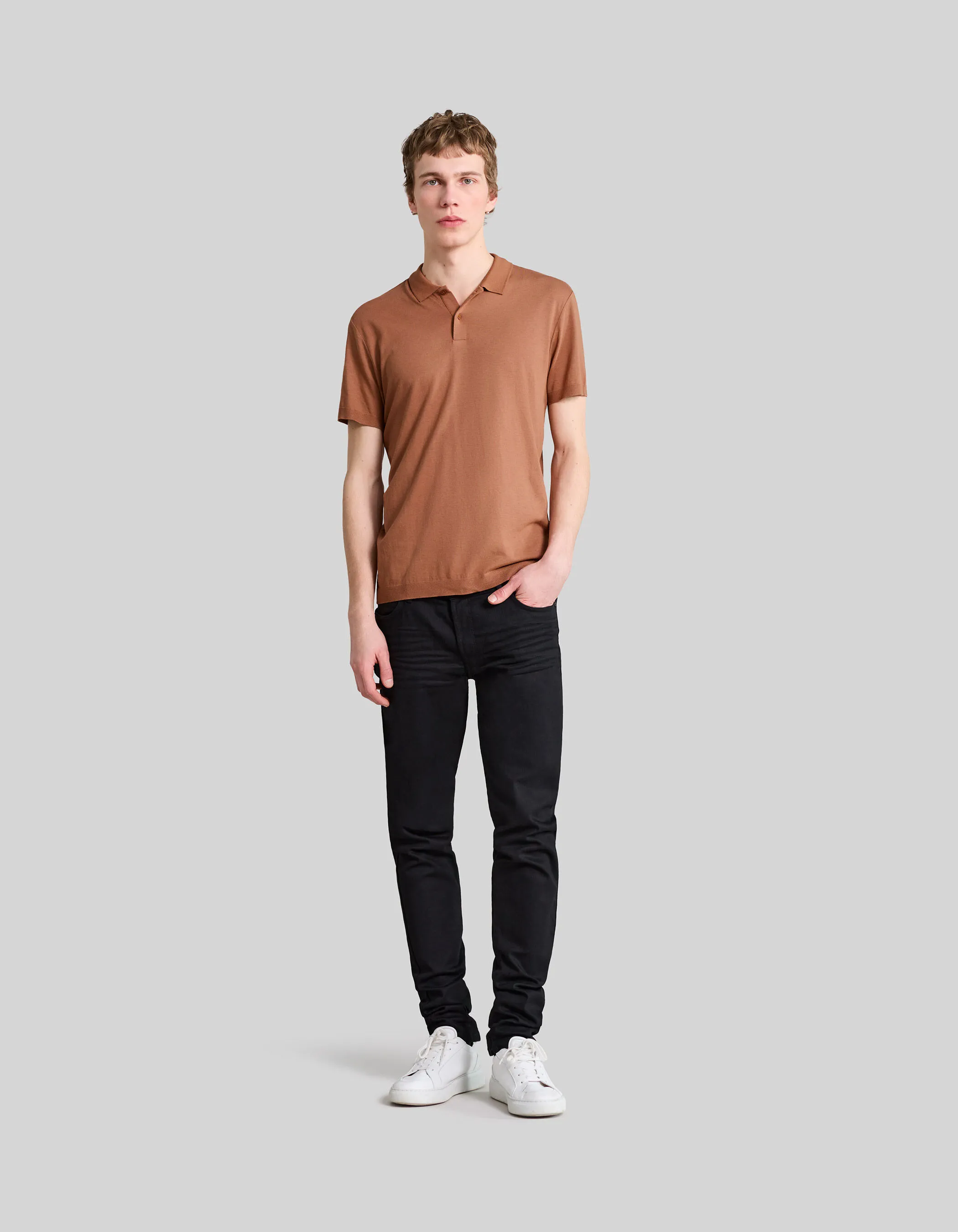 Polo cognac mix coton modal Homme
