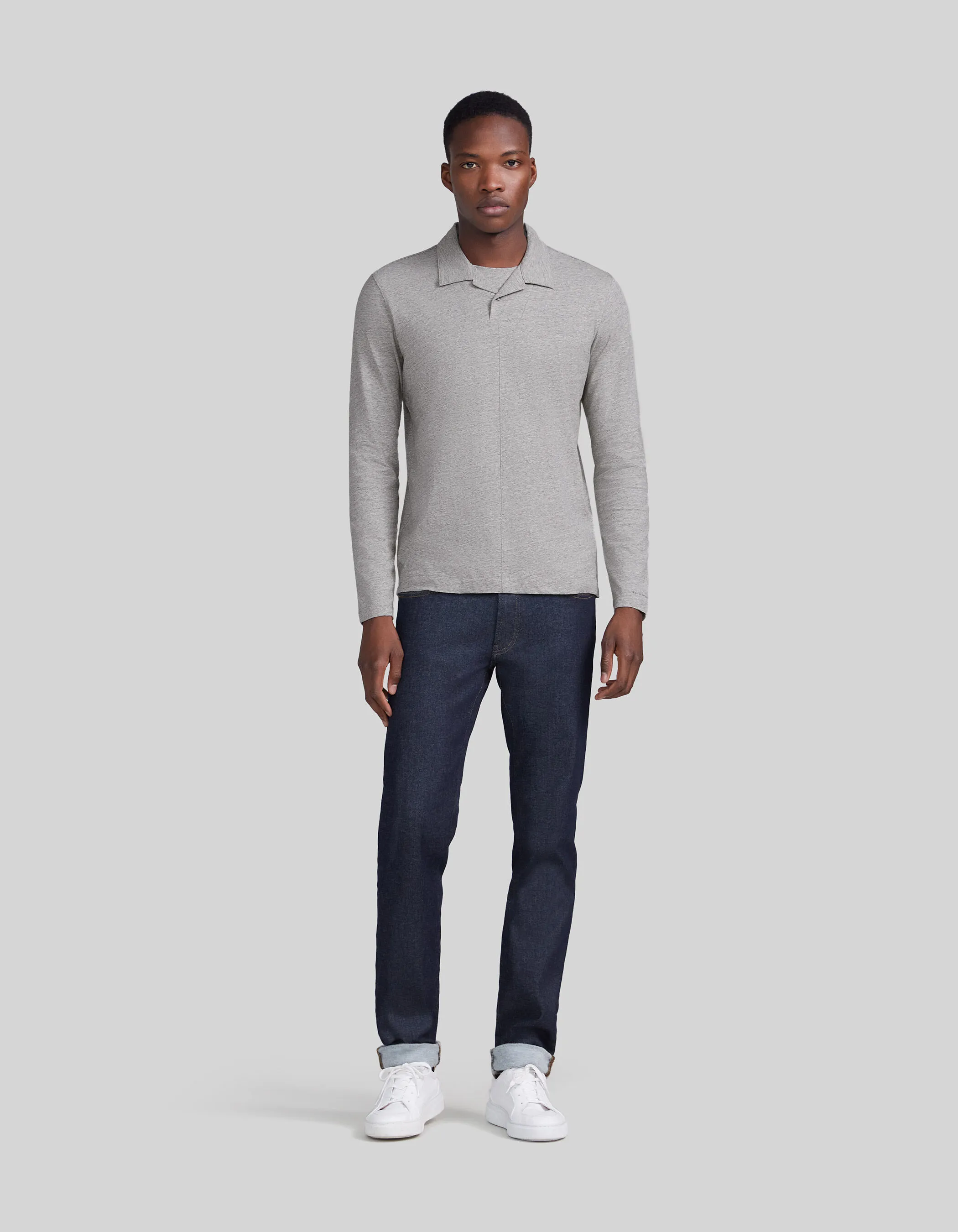 Polo gris moyen upcyclé col trompe-l'oeil Homme