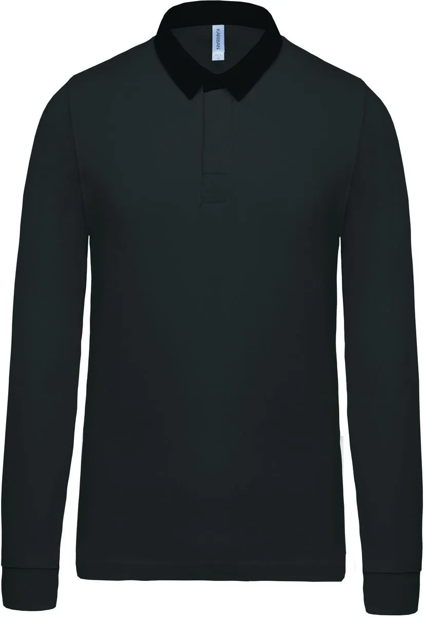 Polo homme rugby - manches longues - K213 - gris foncé - col contrasté 