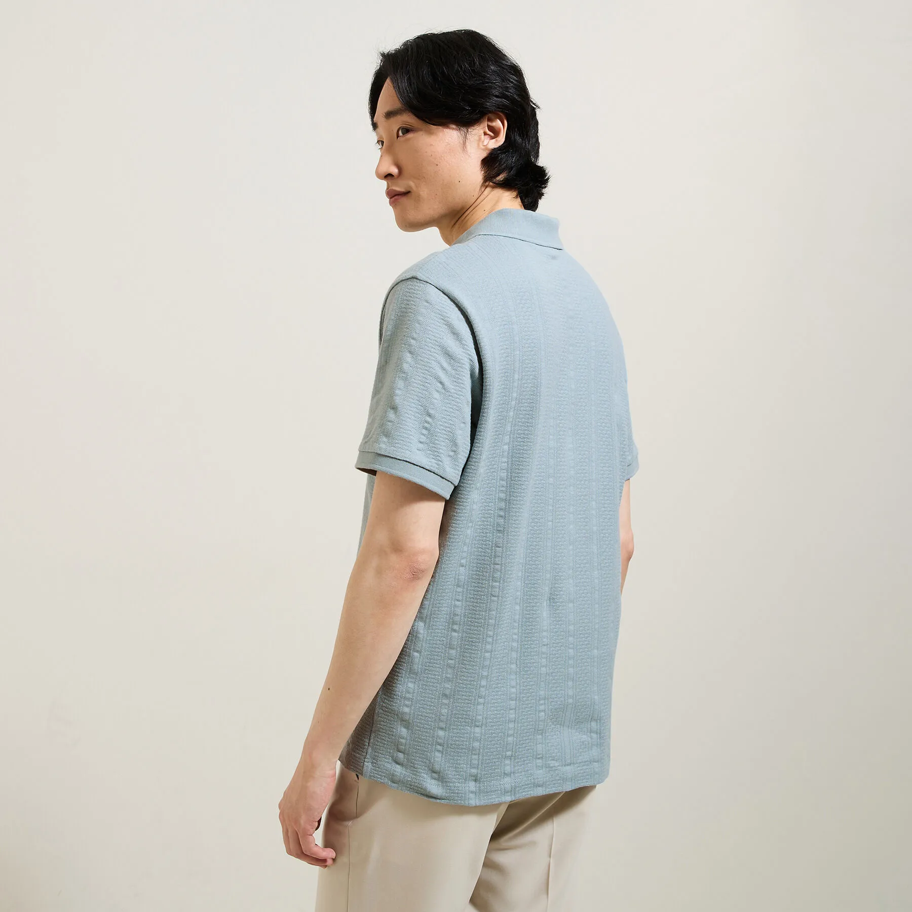 Polo manches courtes texturé col resort Bleu turquoise | Jules