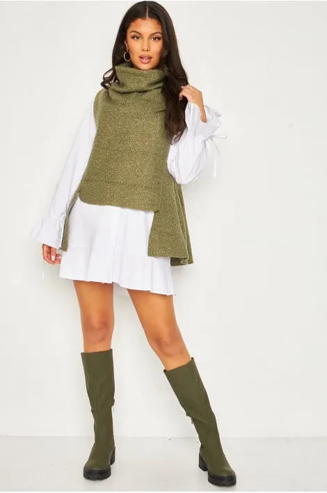 Pull cape kaki asymétrique