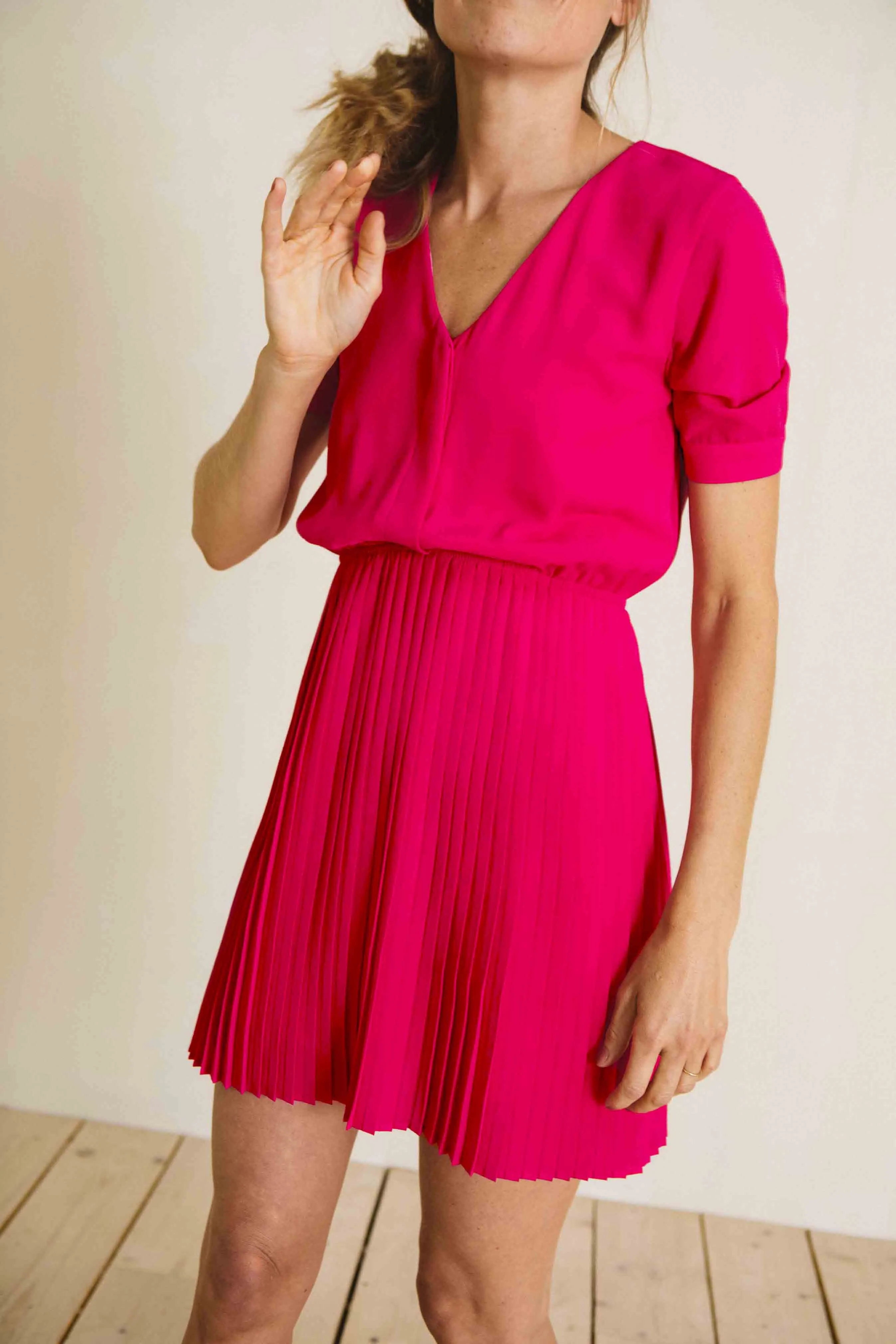 Robe Natasha courte fuchsia