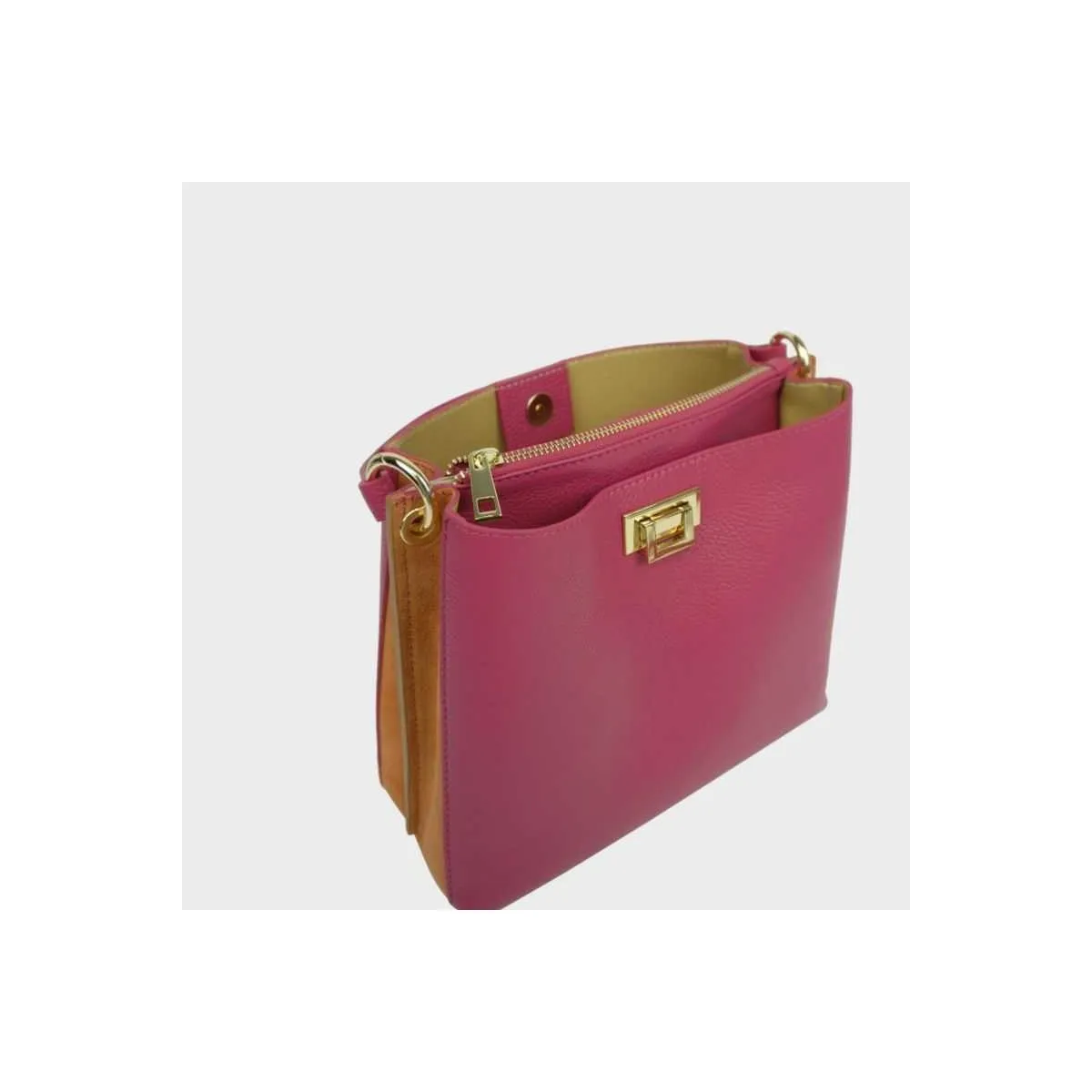 Sac à main bi-couleur en cuir pour femme sur pecari