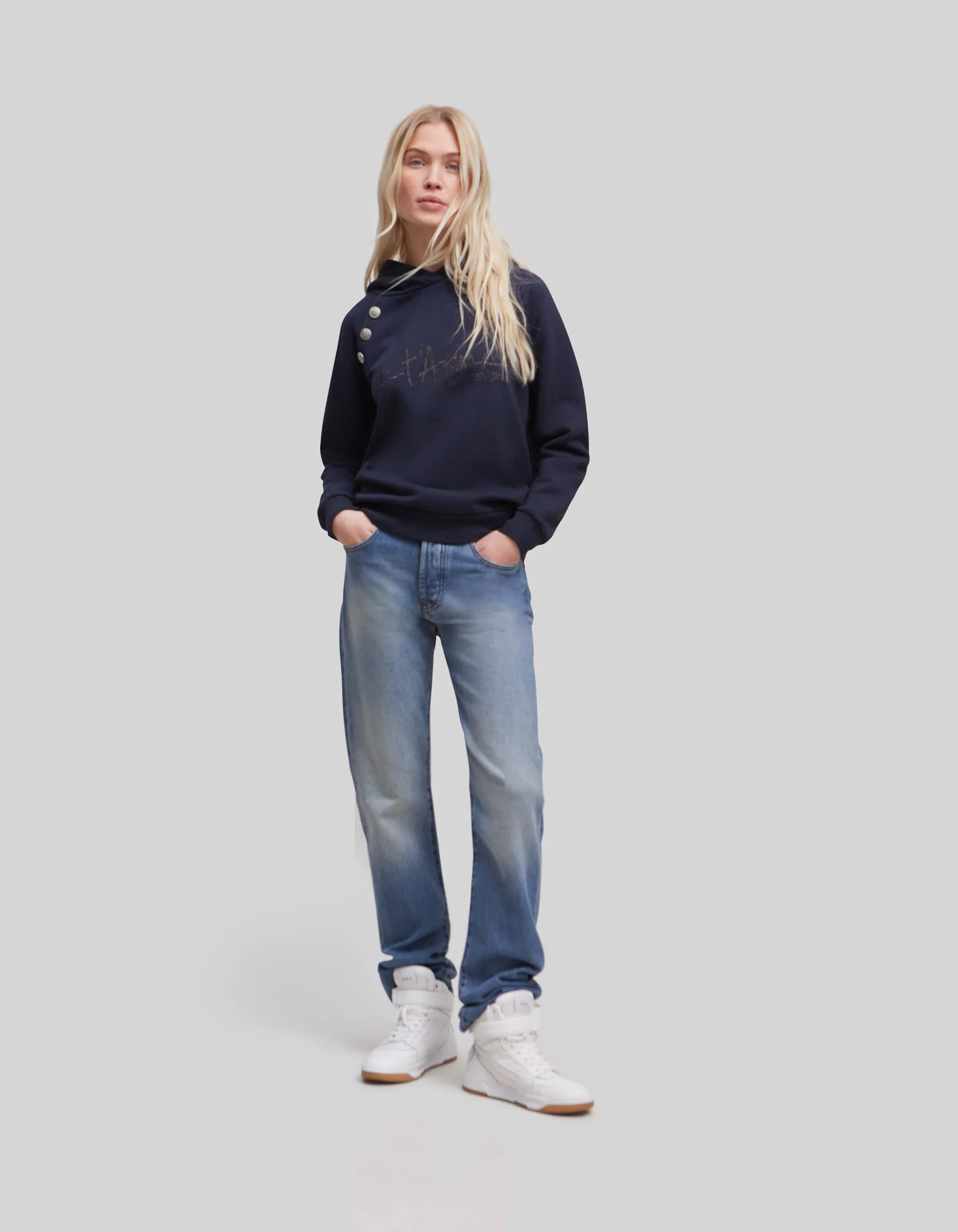 Sweat marine message broderie paillettes Femme