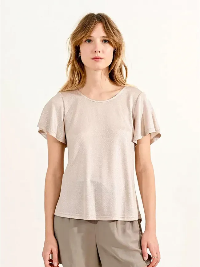 T-shirt fluide brillant doré beige femme - Molly Bracken | wimod
