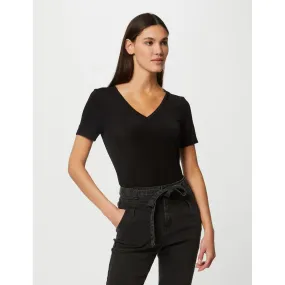 T-shirt manches courtes avec col en V noir | 3 Suisses