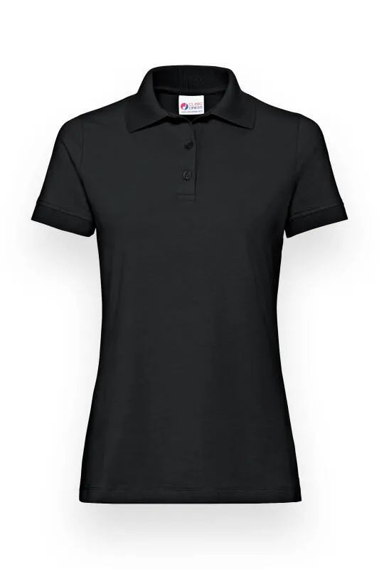 T-shirt Stretch Femme - Col polo - Boutonné noir