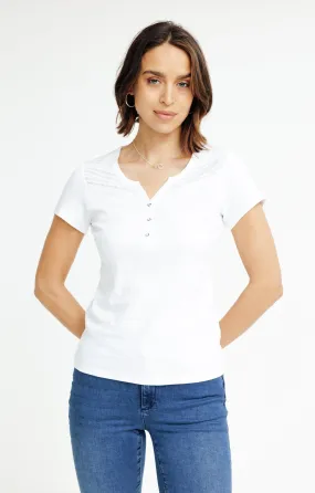 Tee-shirt uni col mao avec galon - 19,56 €