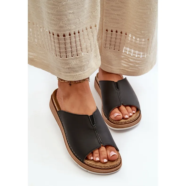 Tongs confortables pour femmes en cuir écologique Inblu GS0003I1 noir le noir