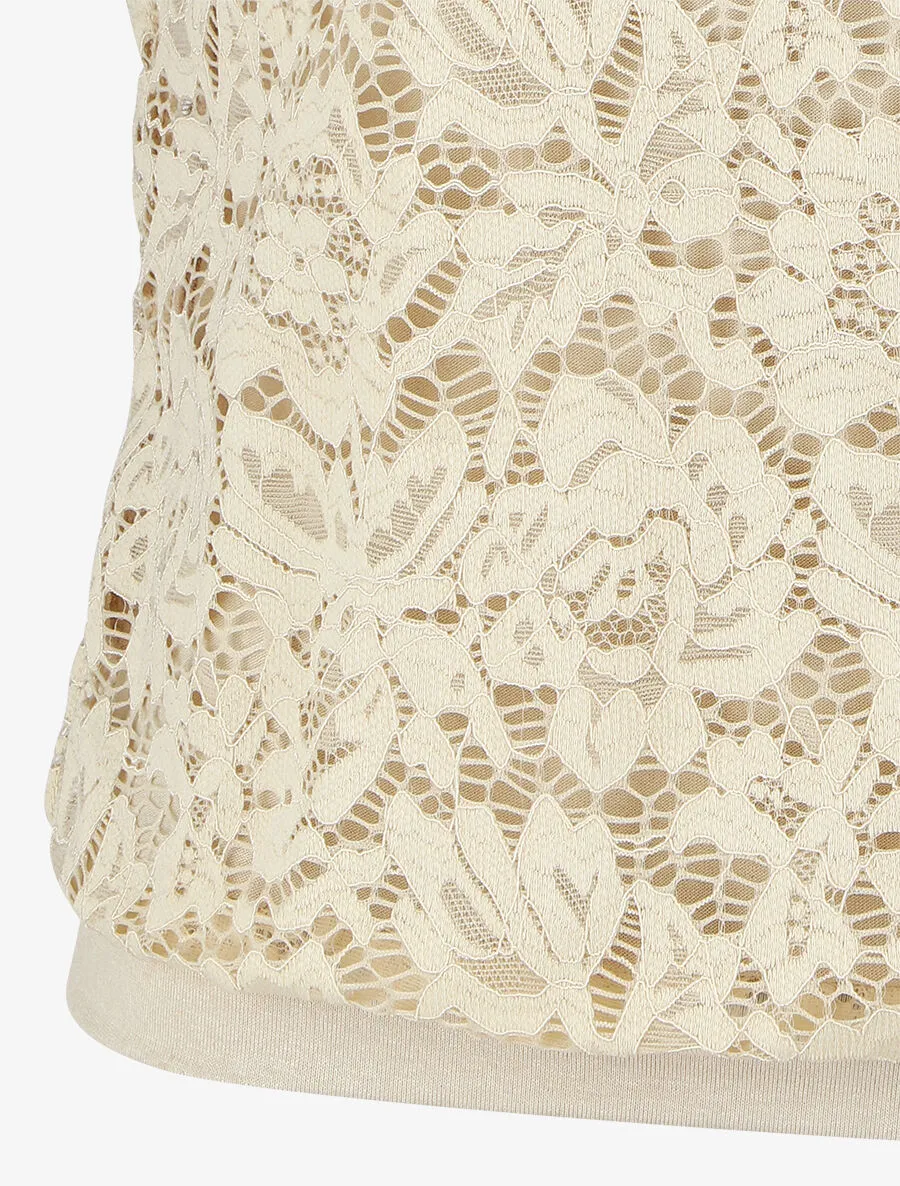 Top uni en broderies - Beige