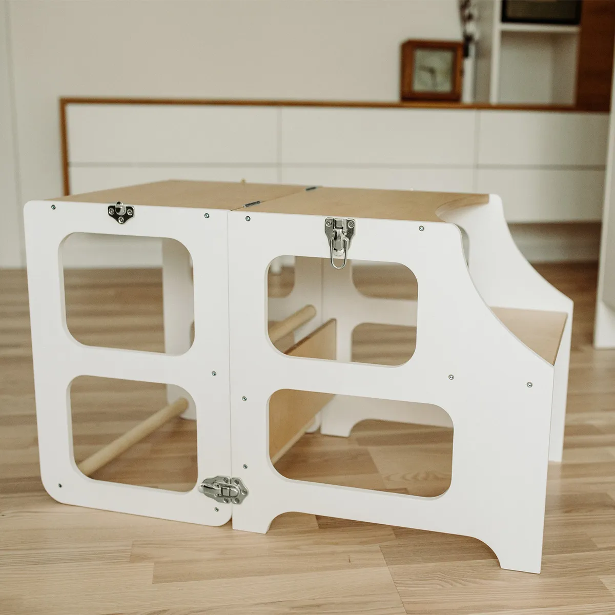 Tour de Cuisine Pliable en Bouleau - Blanc