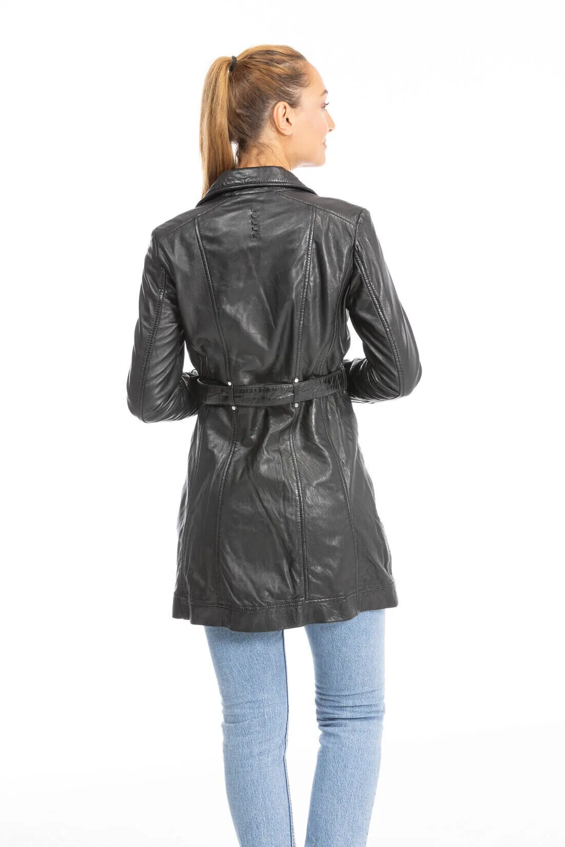 Trois quart cuir femme agneau noir