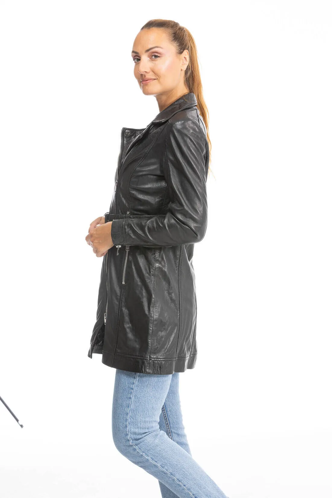 Trois quart cuir femme agneau noir